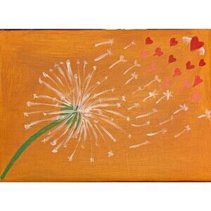 Hand painted acrylic original painting dandelion hearts memorial
